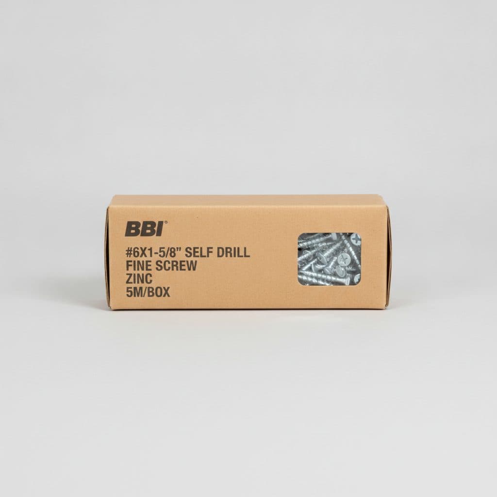 BBI #6X1-5/8" SELF DRILL FINE SCREW ZINC 5M/BOX